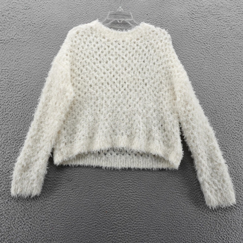 Nordstrom Rack Women Cream White Fuzzy Eyelash Popcorn Knit Sweater Small NEW